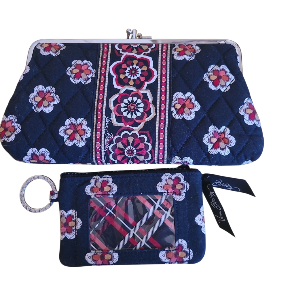 Vera Bradley Navy and Pink Floral Clutch Set